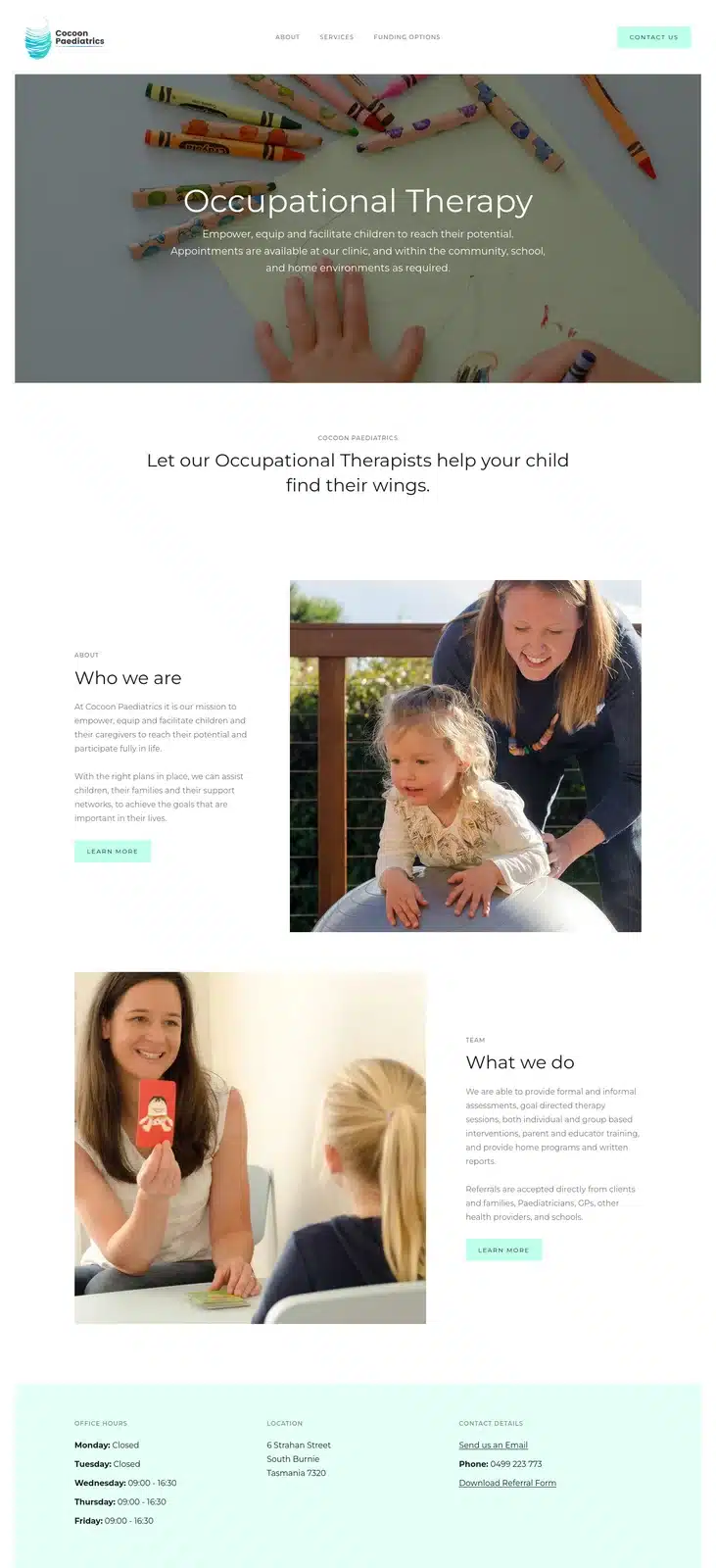 Full homepage screenshot of cocoonpaediatrics.com.au