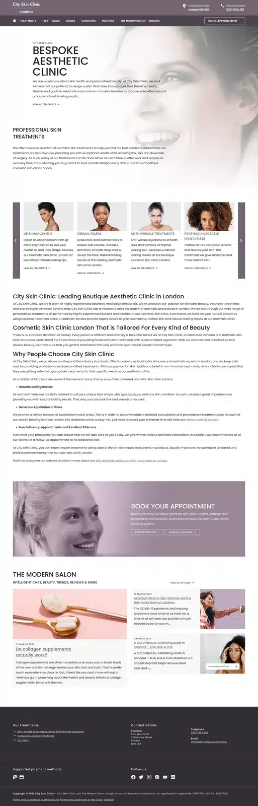 Full homepage screenshot of cityskinclinic.com