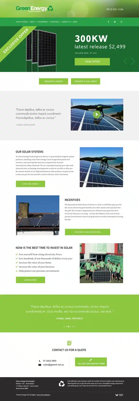 Full homepage screenshot of greenenergytechnologies.com.au