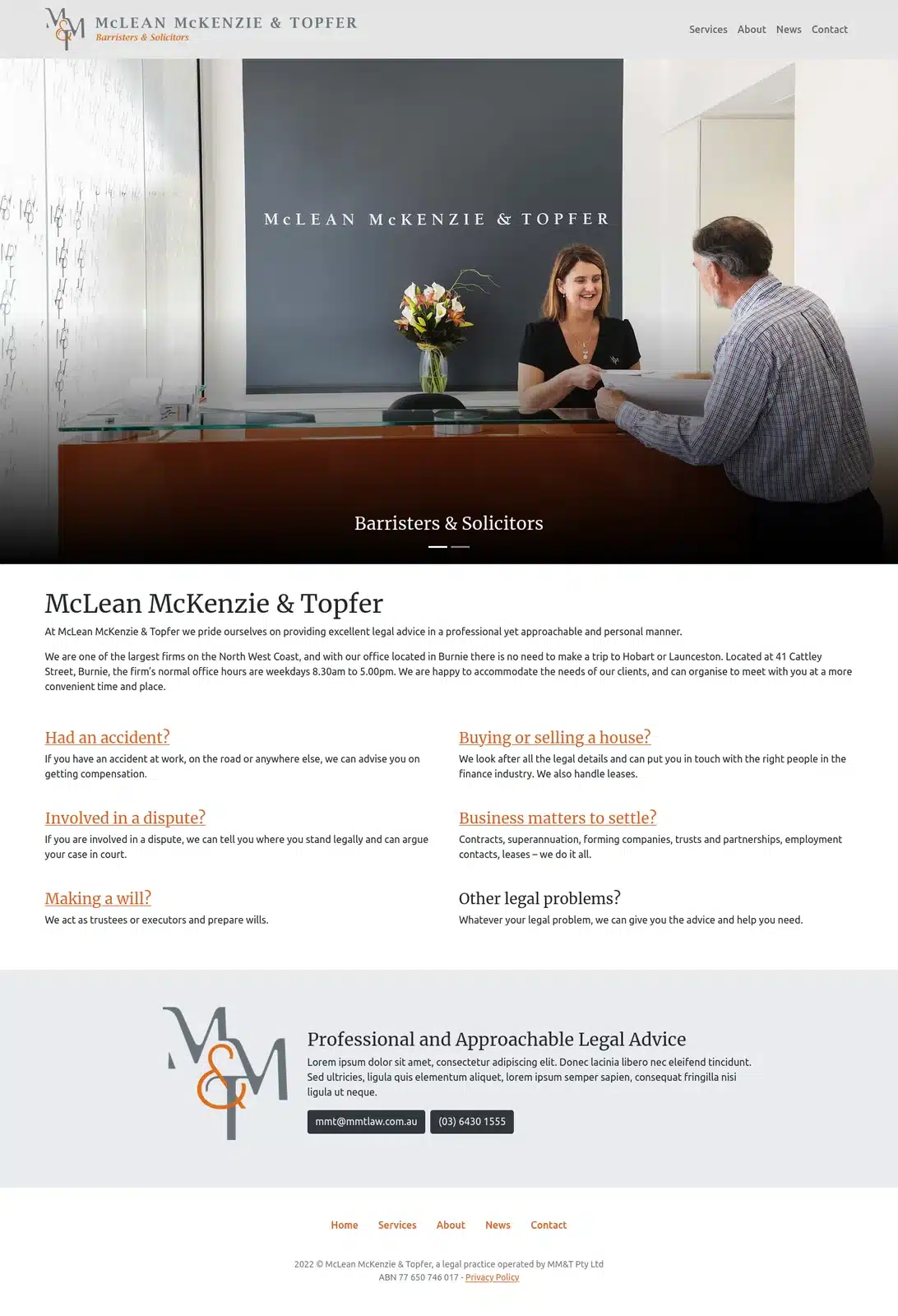 Full homepage screenshot of mmtlaw.com.au