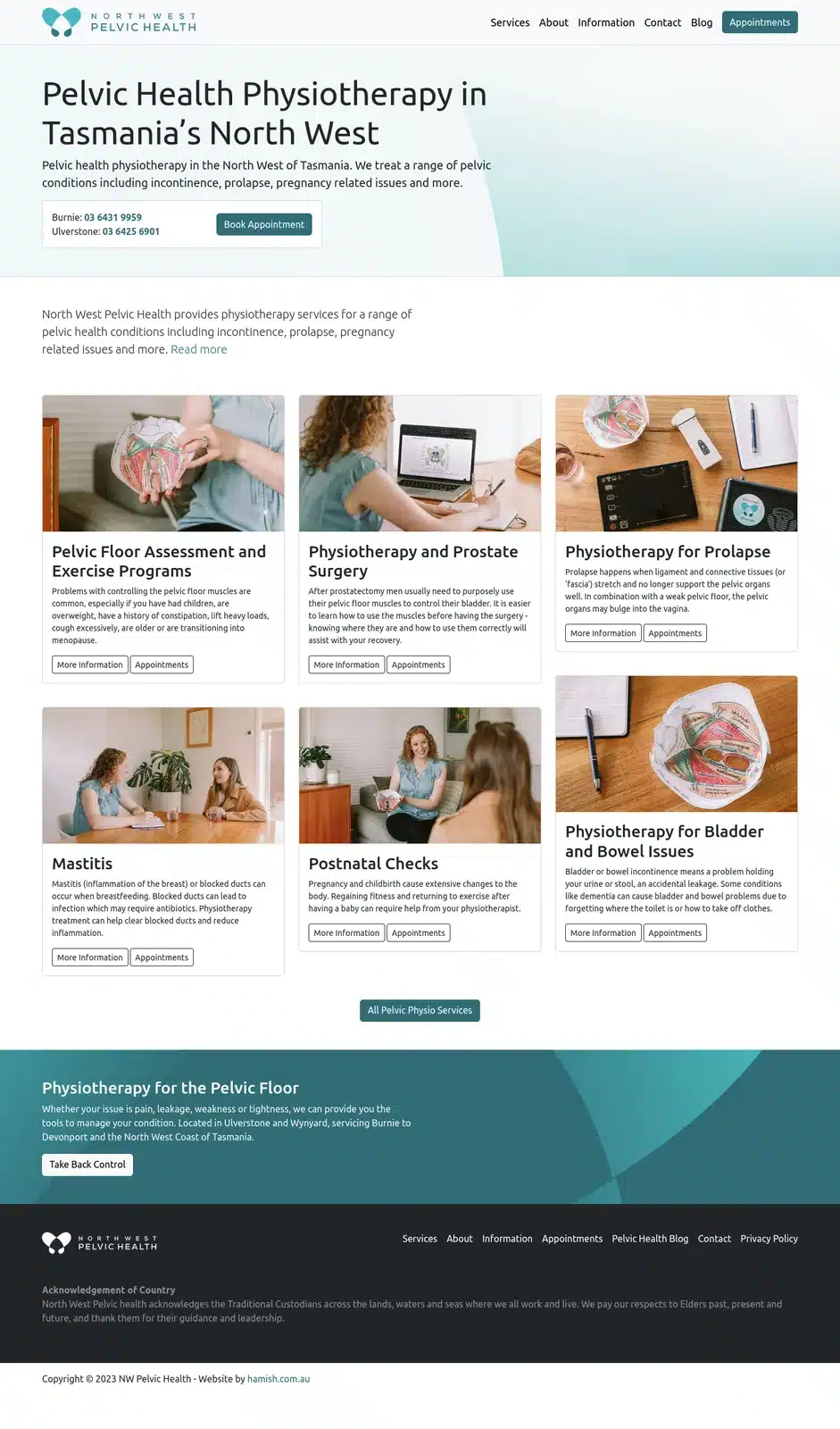 Full homepage screenshot of nwpelvichealth.au