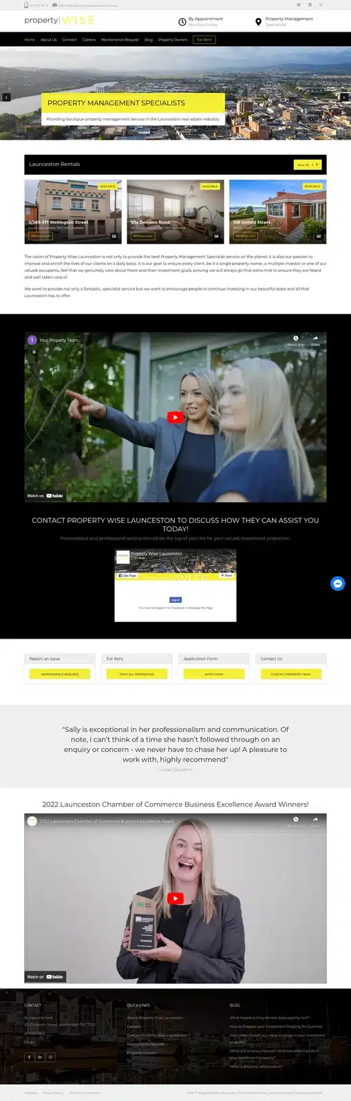Full homepage screenshot of propertywiselaunceston.com.au