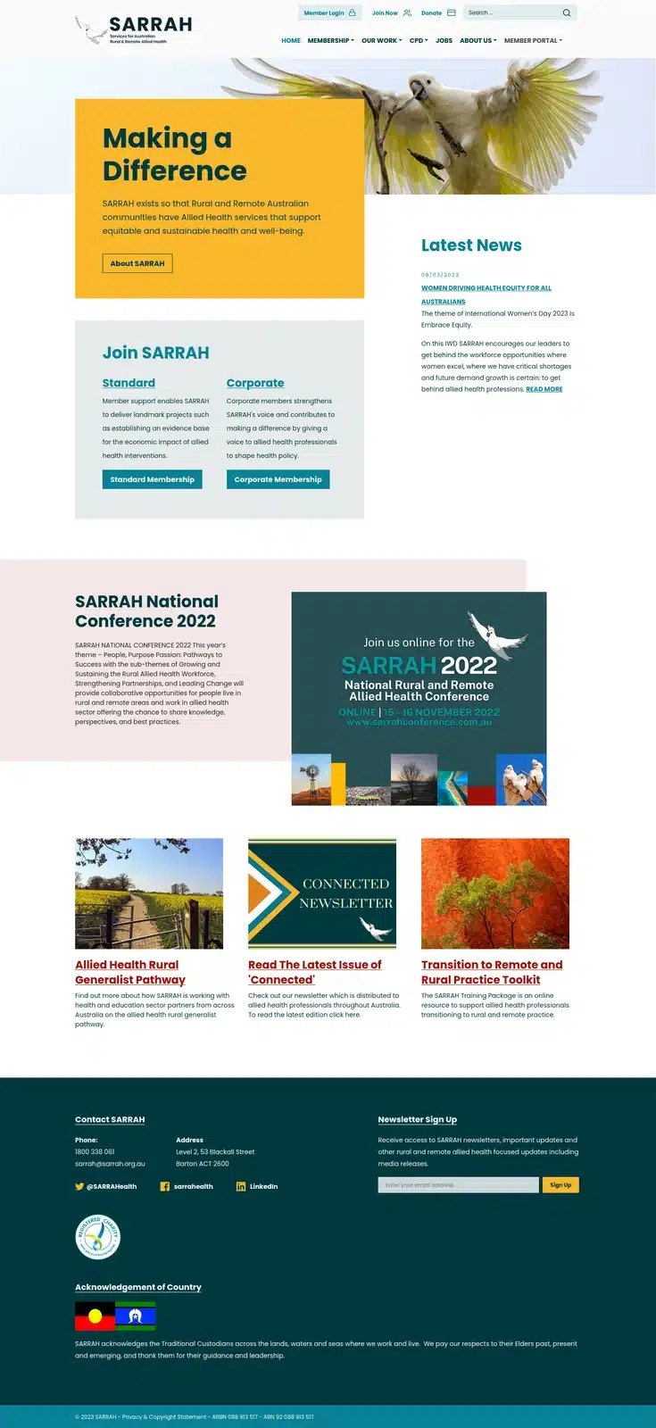 Full homepage screenshot of sarrah.org.au