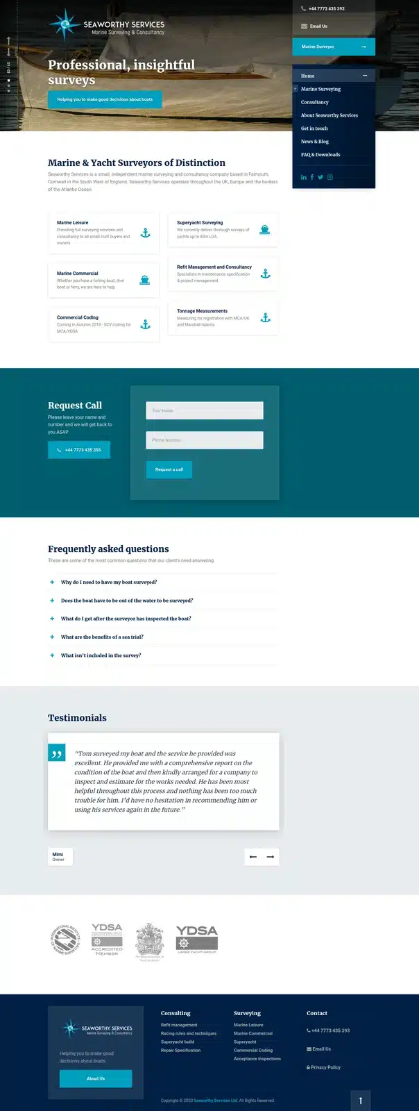 Full homepage screenshot of seaworthyservices.co.uk