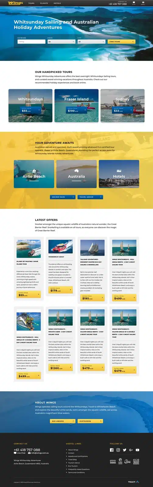 Full homepage screenshot of wings.com.au